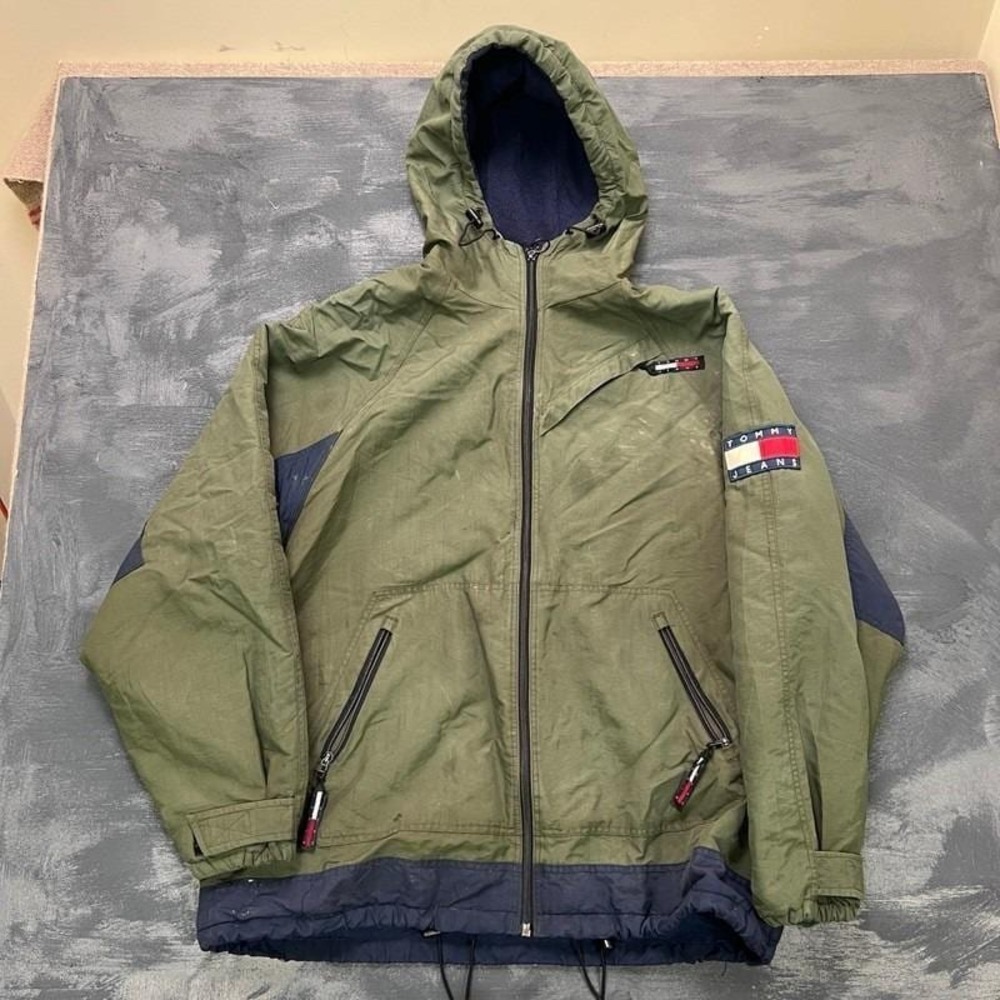 Vintage Tommy Hilfiger Jacket Mens XL Green 1990s Zip Up Outdoors